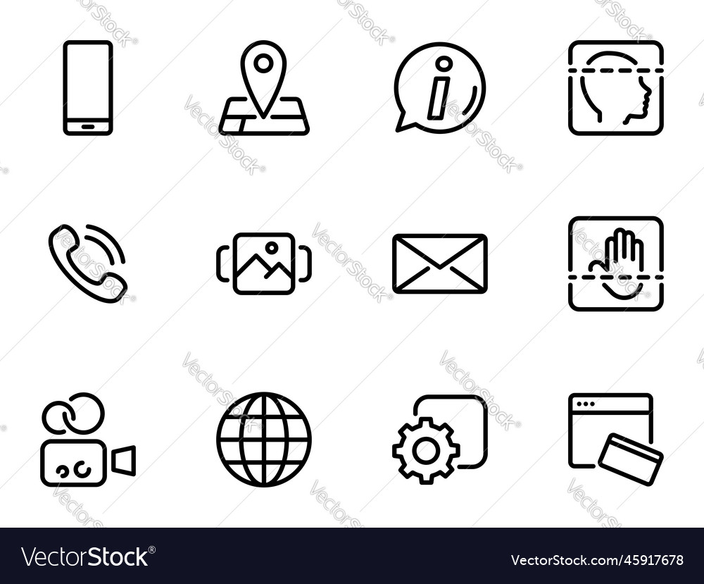 Set of black icons isolated against white vector image Set of black icons isolated against white