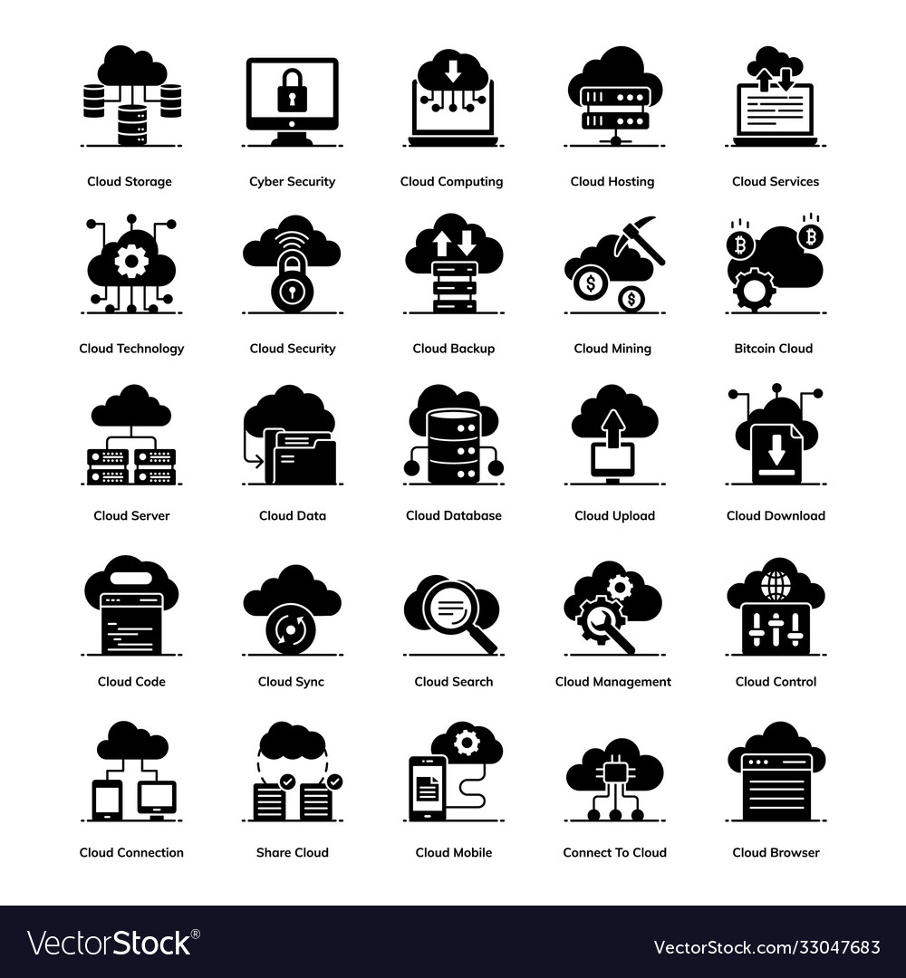 Cloud computing solid icons pack