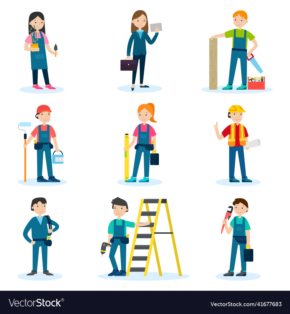 Construction Team Set Royalty Free Vector Image