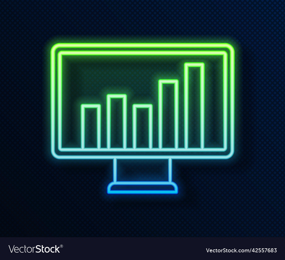 Glowing neon line computer monitor with graph vector image Glowing neon line computer monitor with graph
