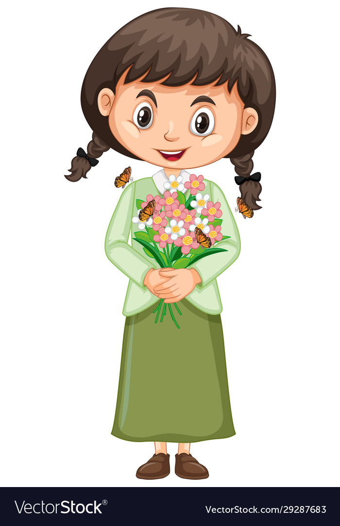 Happy girl with flowers on white background Vector Image