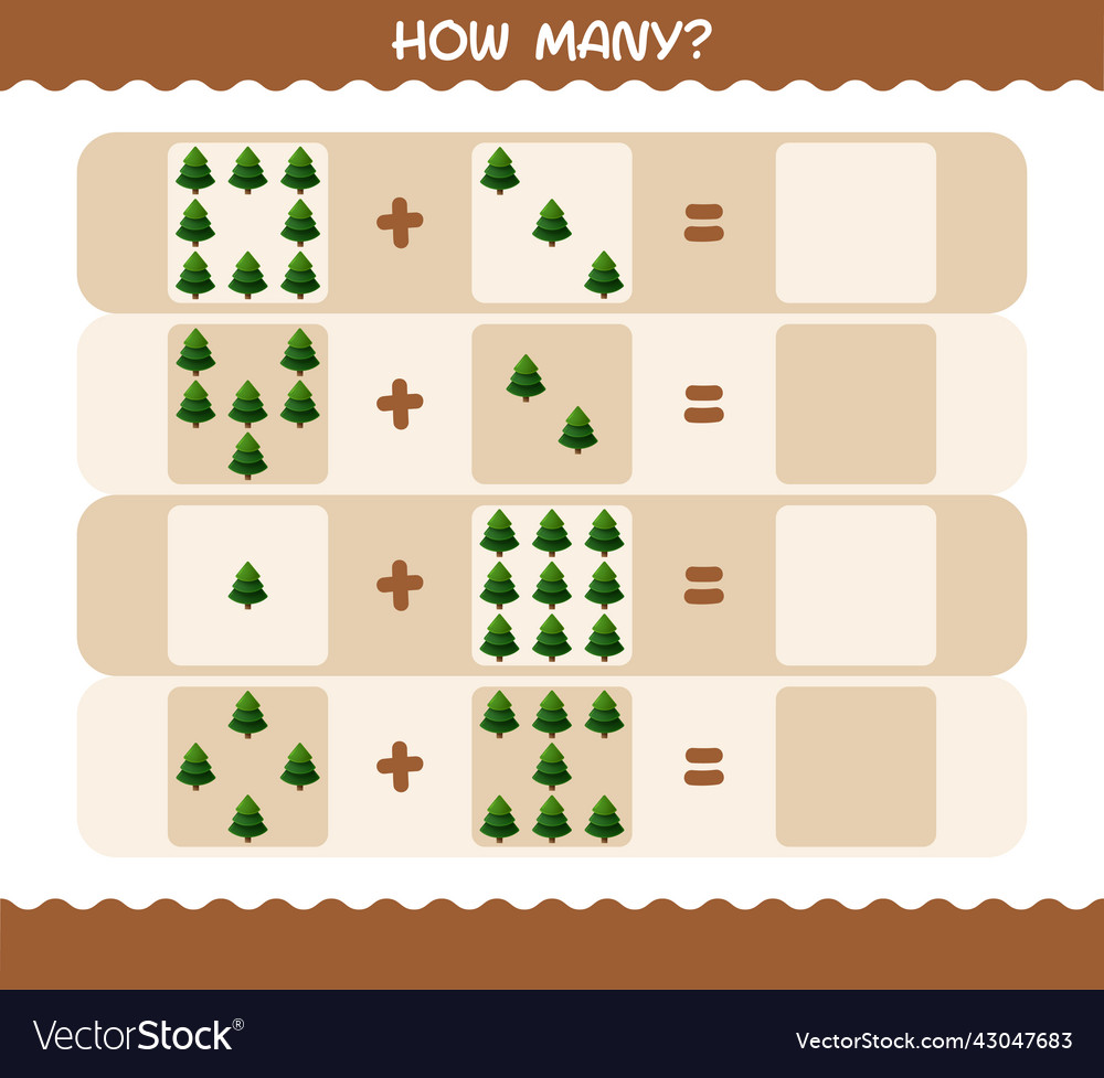 How many cartoon pine tree counting game vector image How many cartoon pine tree counting game