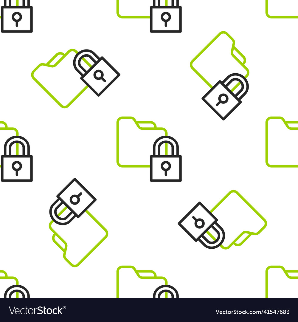 Line folder and lock icon isolated seamless vector image Line folder and lock icon isolated seamless