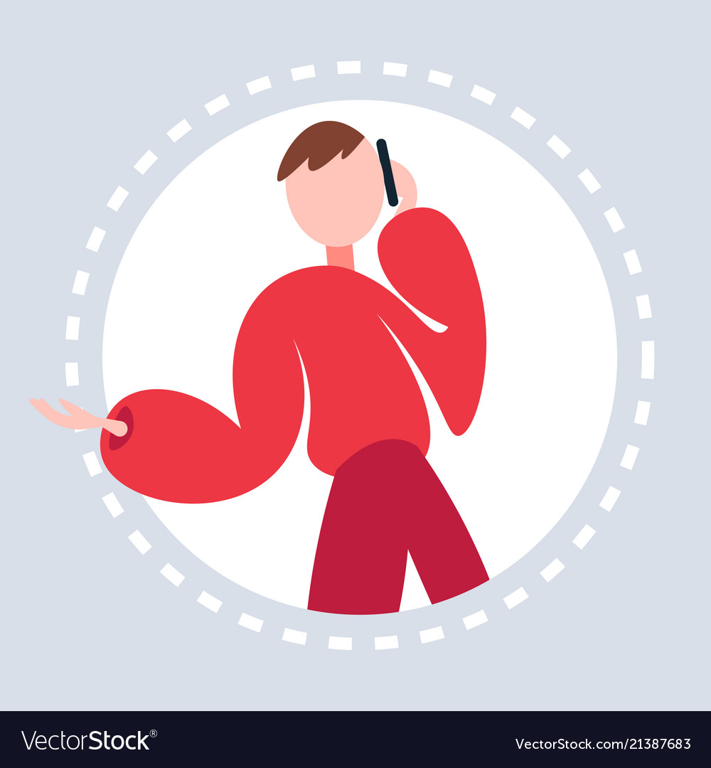 Man phone calling round frame gray background
