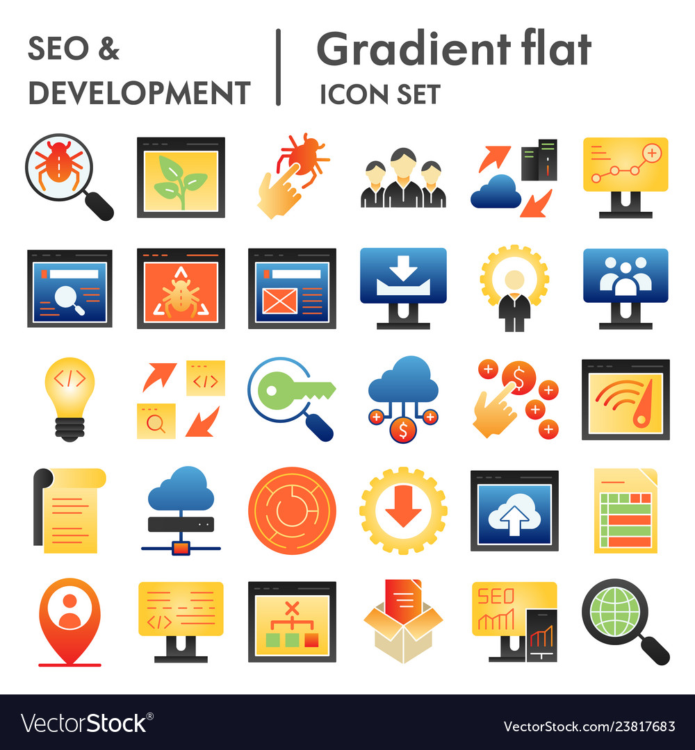 Seo and development flat icon set computing vector image Seo and development flat icon set computing