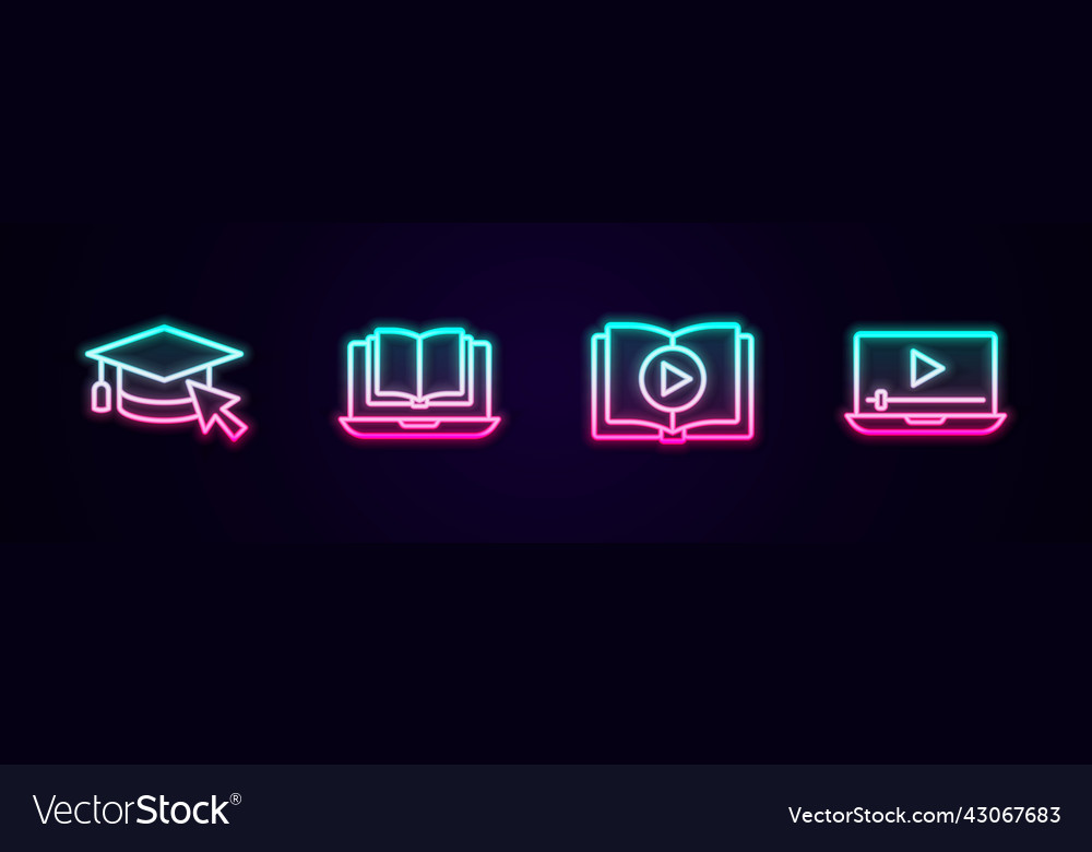 Set line graduation cap with cursor online class vector image Set line graduation cap with cursor online class