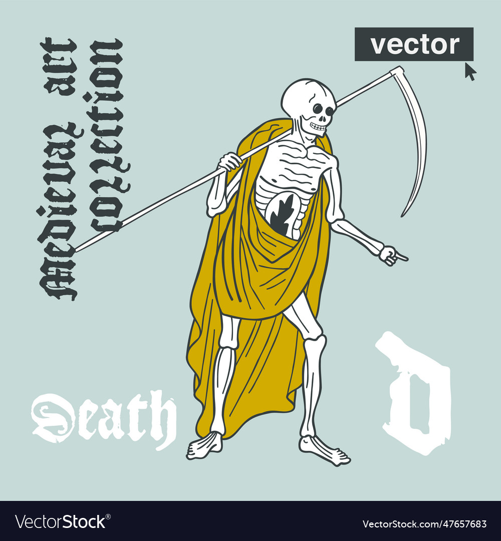 Skeleton with scythe medieval style engraving Vector Image