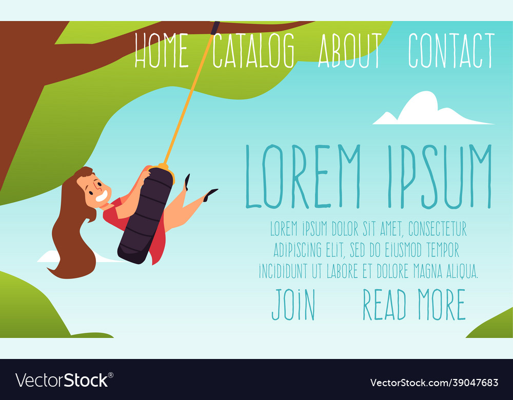 Website banner with child on swing made of tire