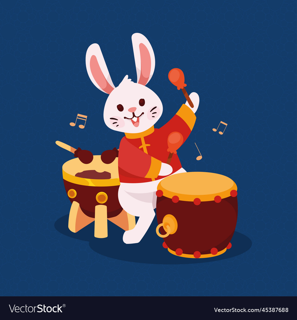 Chinese rabbit with drums Royalty Free Vector Image