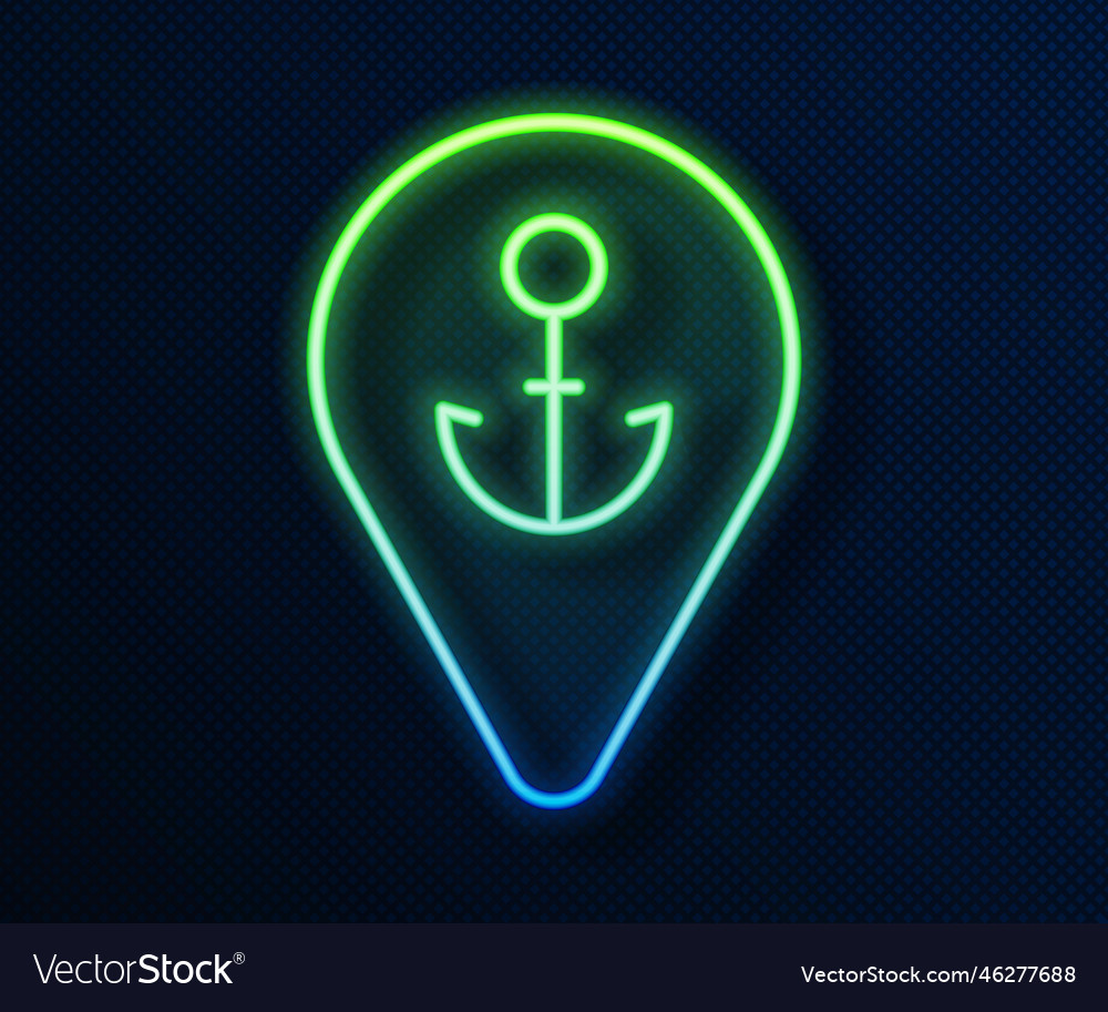 Glowing neon line map pointer with anchor icon vector image Glowing neon line map pointer with anchor icon