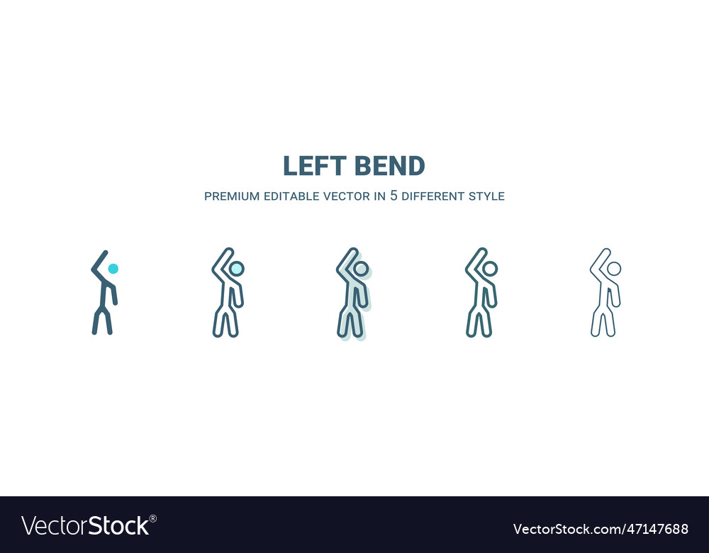 Left bend icon in 5 different style outline vector image Left bend icon in 5 different style outline