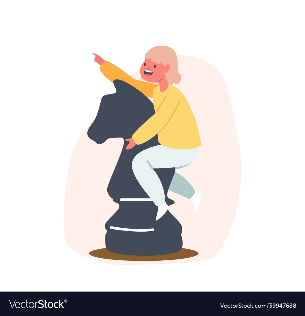 Little girl sitting on huge horse figure playing