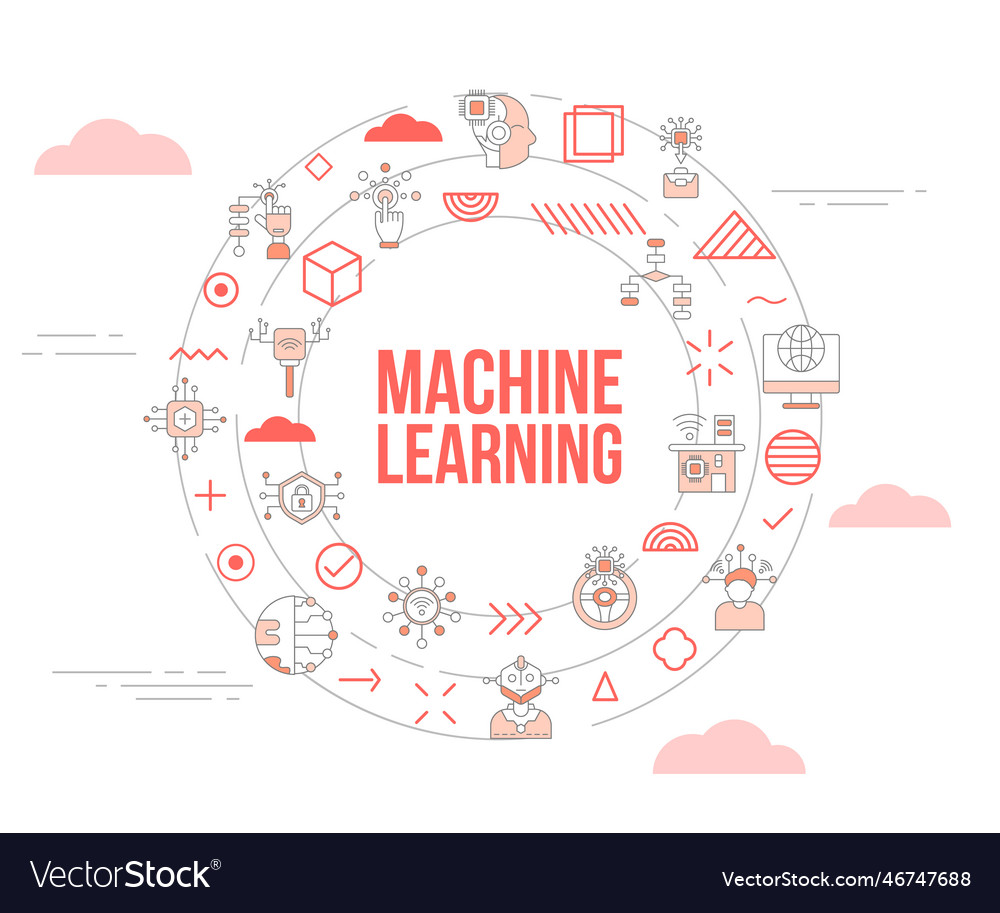 Machine learning concept with icon set template vector image Machine learning concept with icon set template