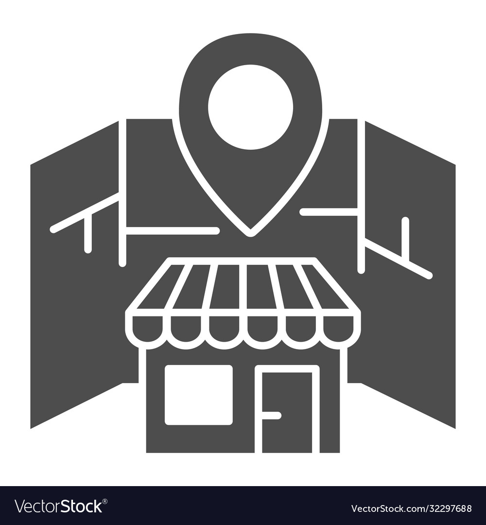 Map and store with location marker solid icon vector image Map and store with location marker solid icon