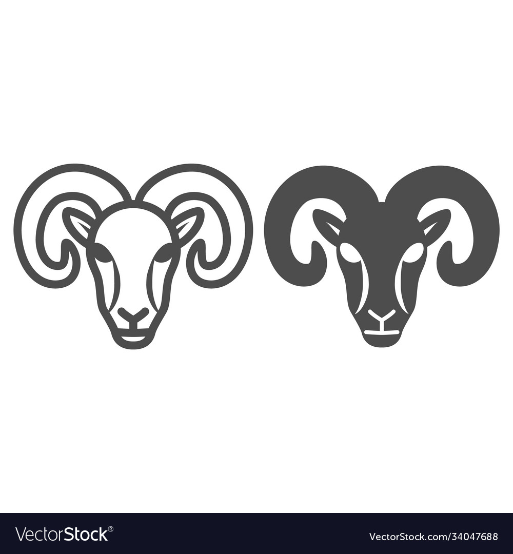 Ram line and solid icon farm animals concept