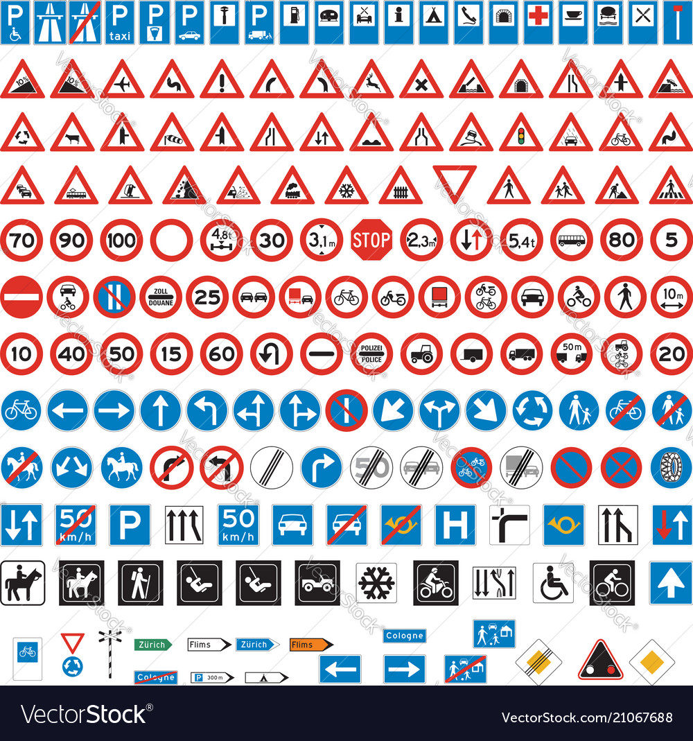 Road signs and symbols set Royalty Free Vector Image