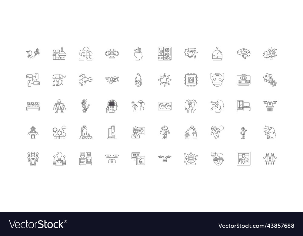 Robotics ideas linear icons line signs set