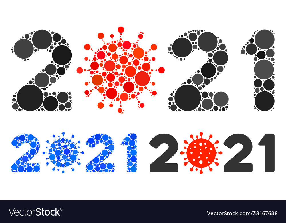 Rounded dot 2021 covid19 year icon collage