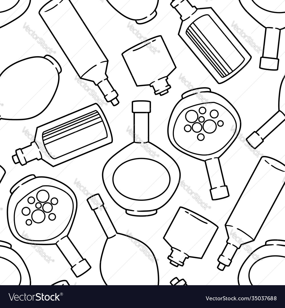 Seamless pattern with bottles and kettles