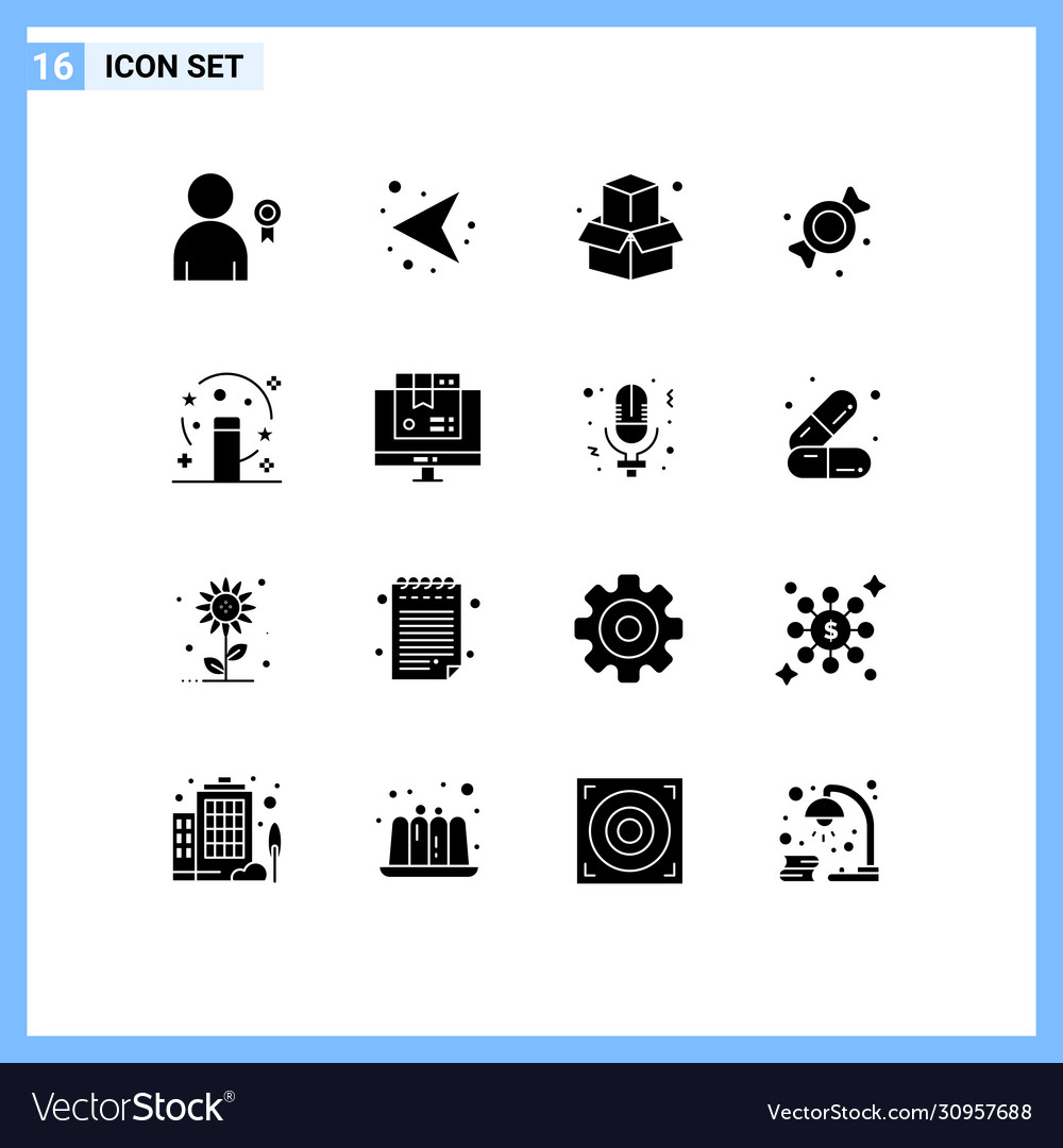 Set 16 solid glyphs on grid for transformation