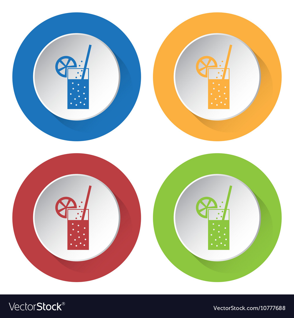 Set of four icons carbonated drink straw citrus