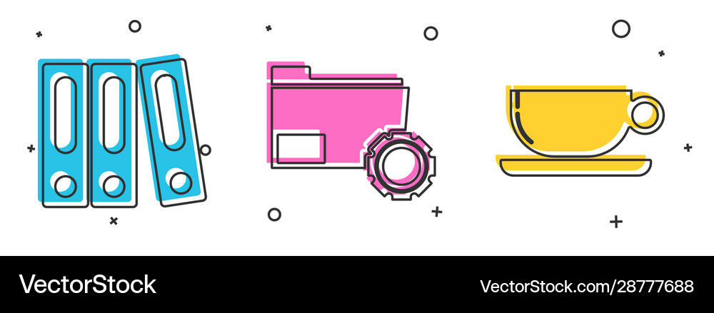 Set office folders with papers and documents Vector Image