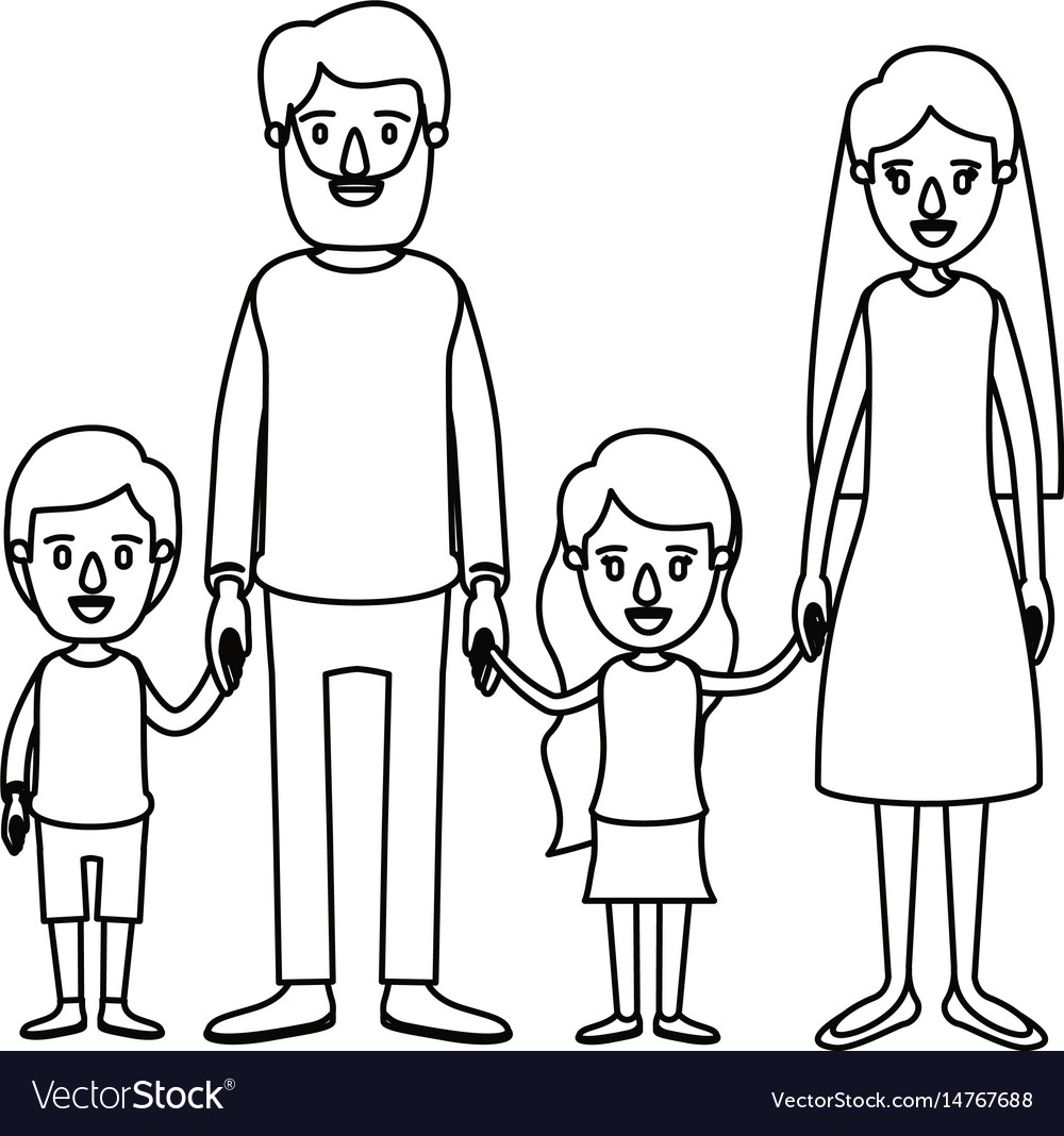 Silhouette caricature family with parents Vector Image