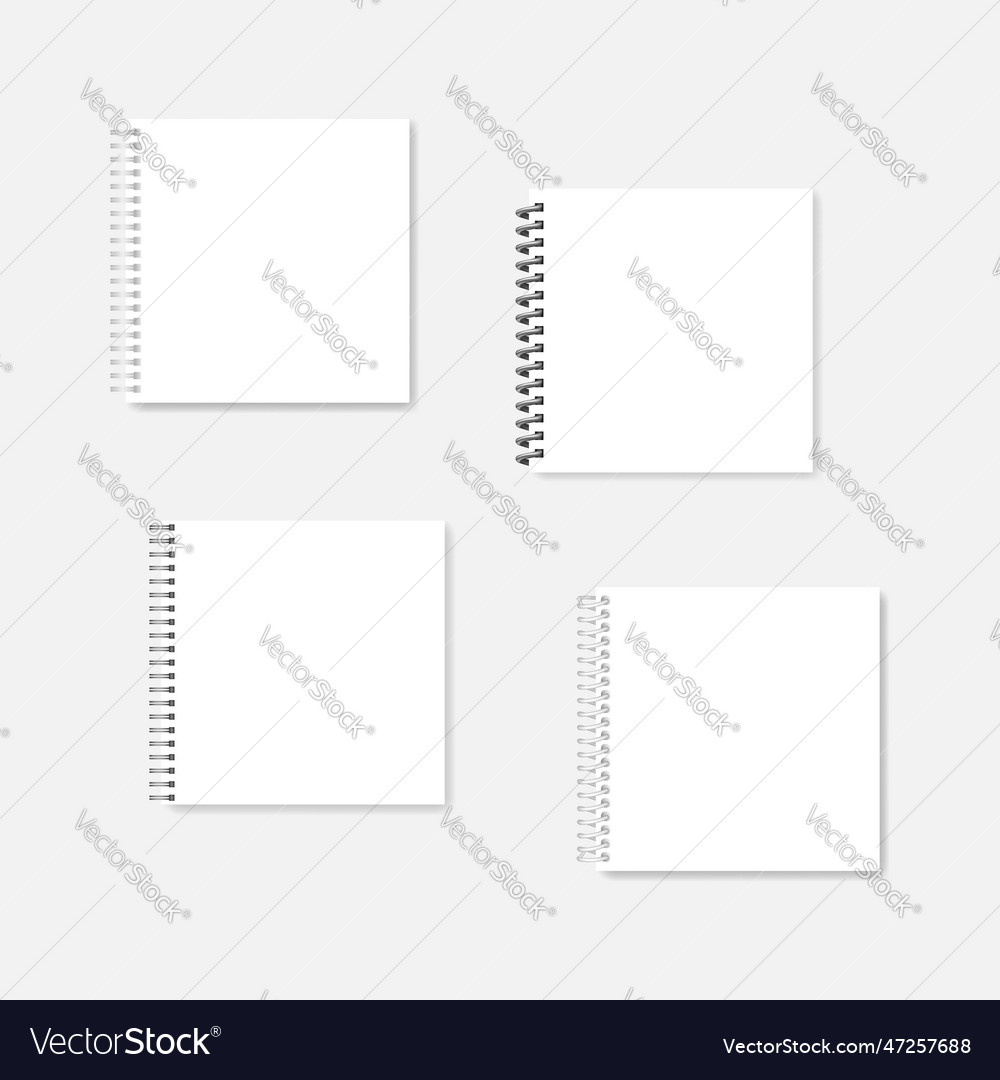 Square blank wire bound notebooks with different vector image Square blank wire bound notebooks with different