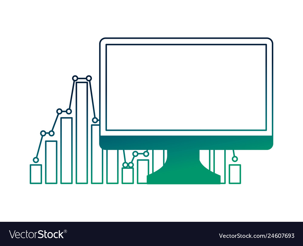 Computer monitor with statistics graphical vector image Computer monitor with statistics graphical