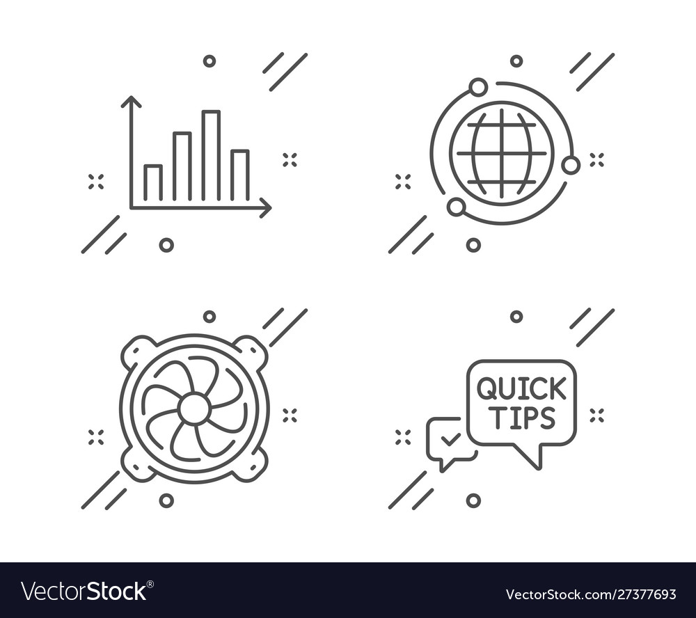 Globe diagram graph and computer fan icons set Vector Image Globe diagram graph and computer fan icons set