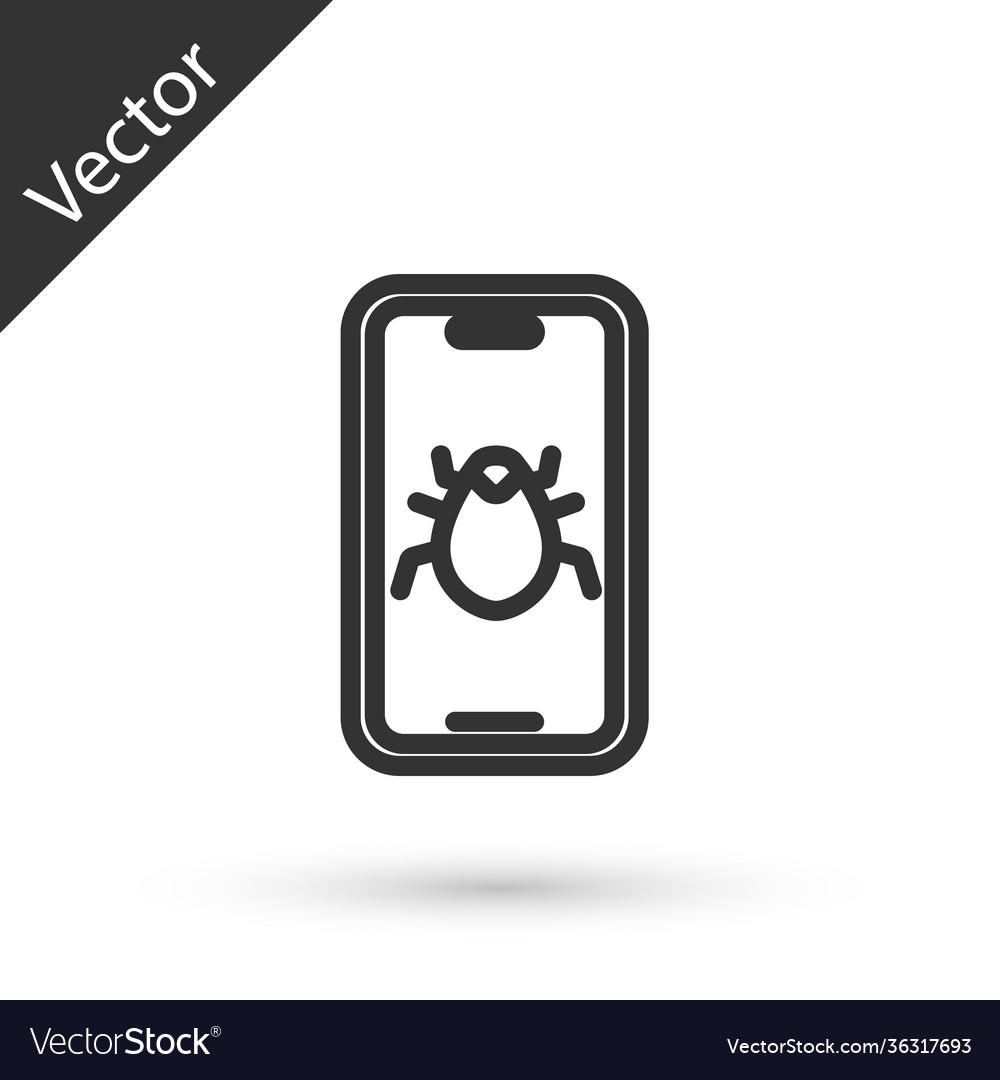 Grey line system bug on mobile icon isolated vector image Grey line system bug on mobile icon isolated