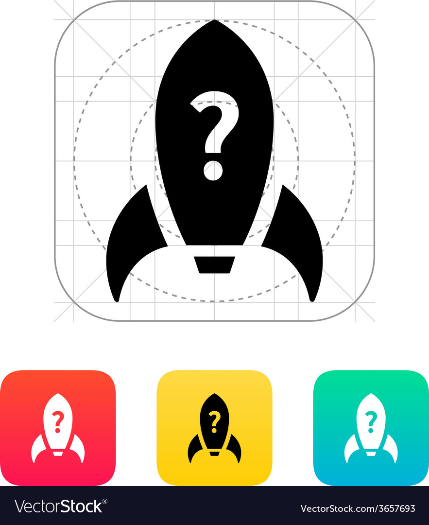Rocket with question icon on white background