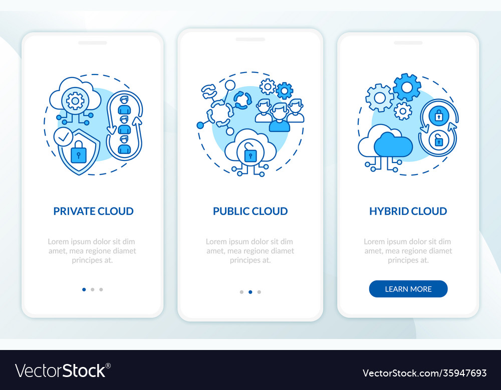 Saas deployment types onboarding mobile app page Vector Image Saas deployment types onboarding mobile app page