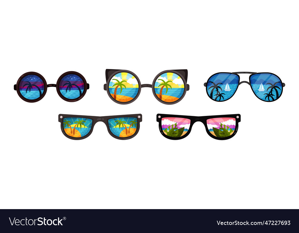 Sunglasses with ocean or sea shore palm tree Vector Image