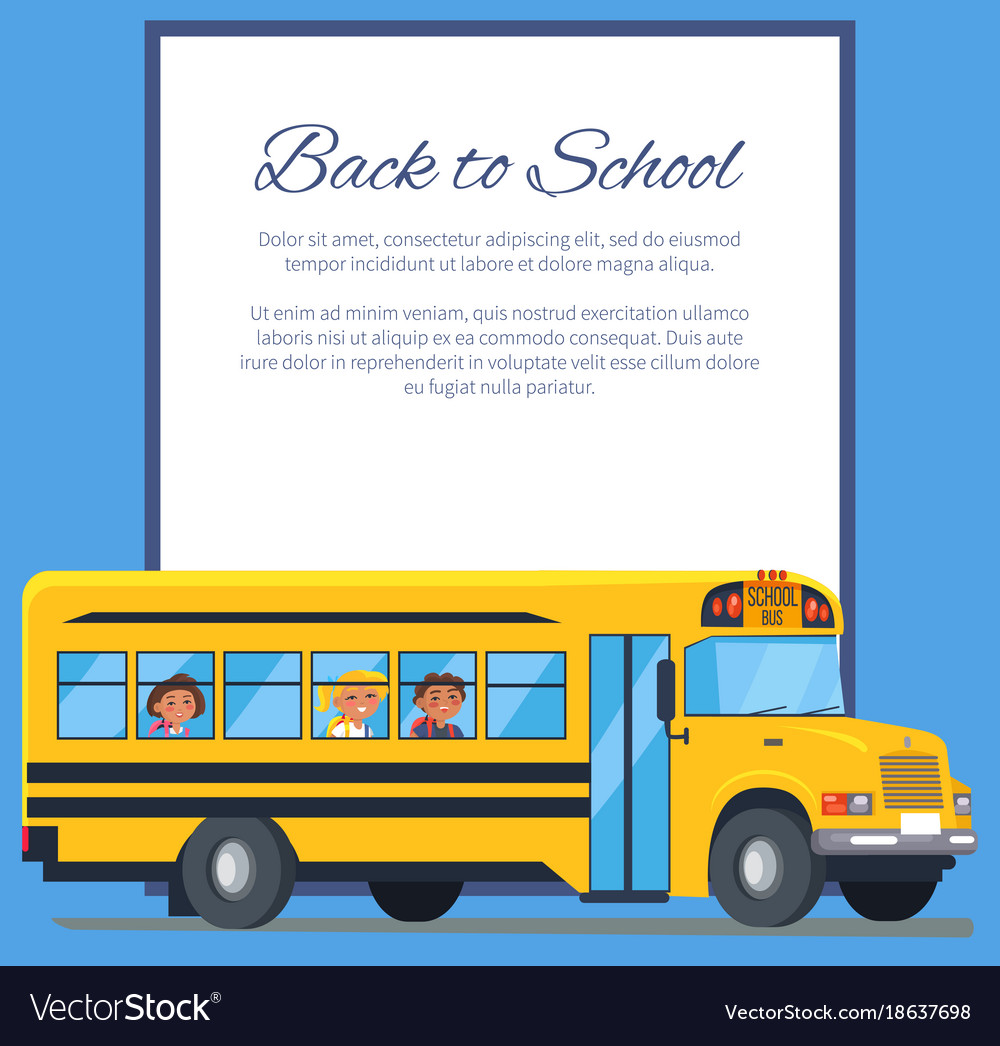 Back to school poster with bus and kids Royalty Free Vector