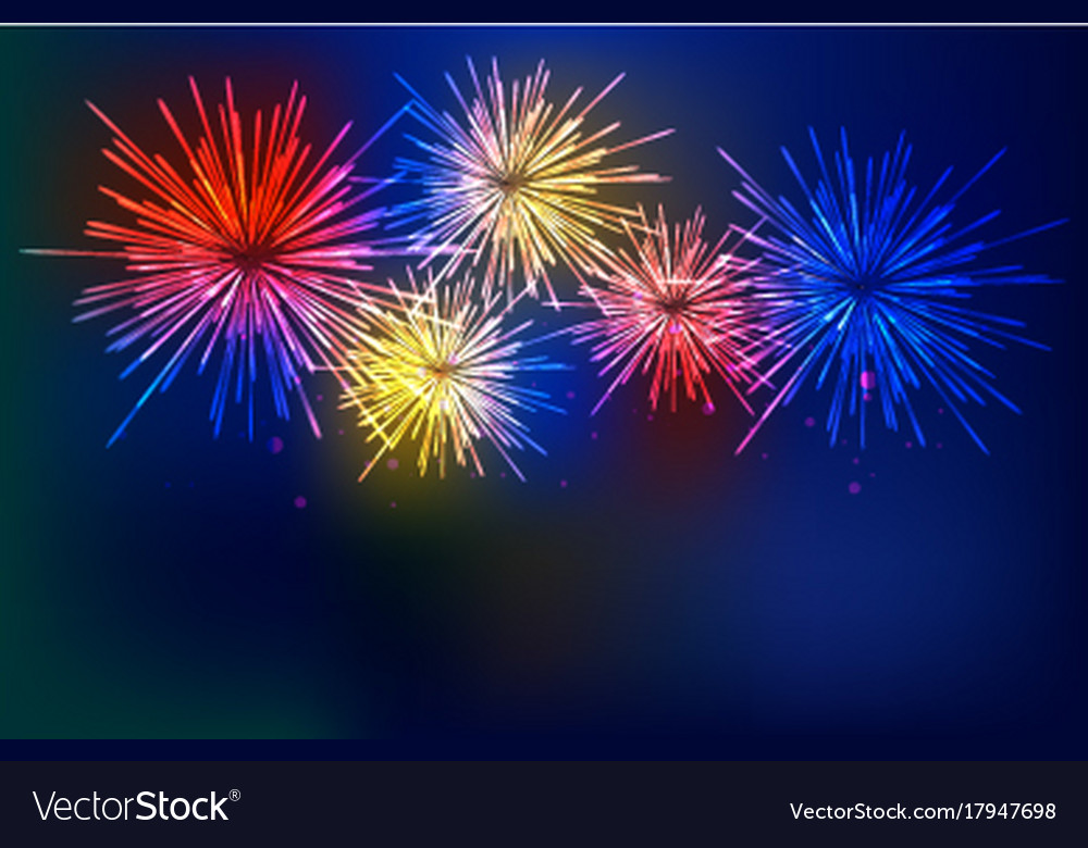 Brightly colorful fireworks on twilight background