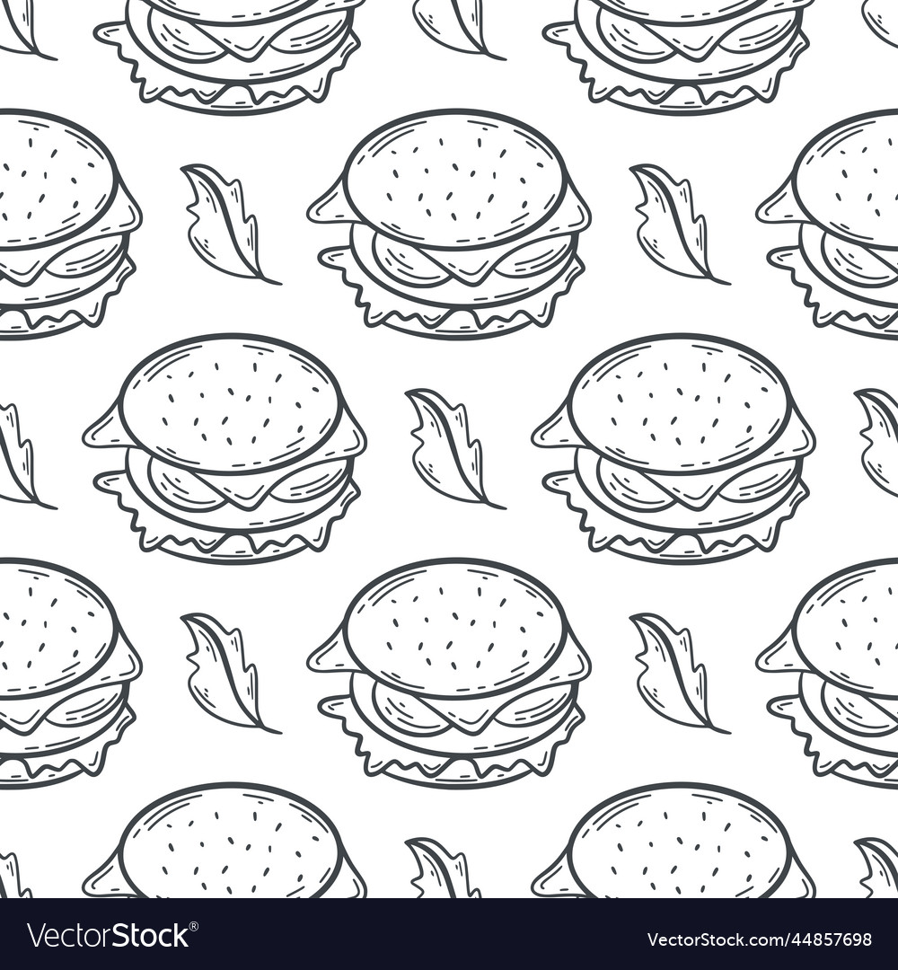 Burger sketch seamless pattern Royalty Free Vector Image