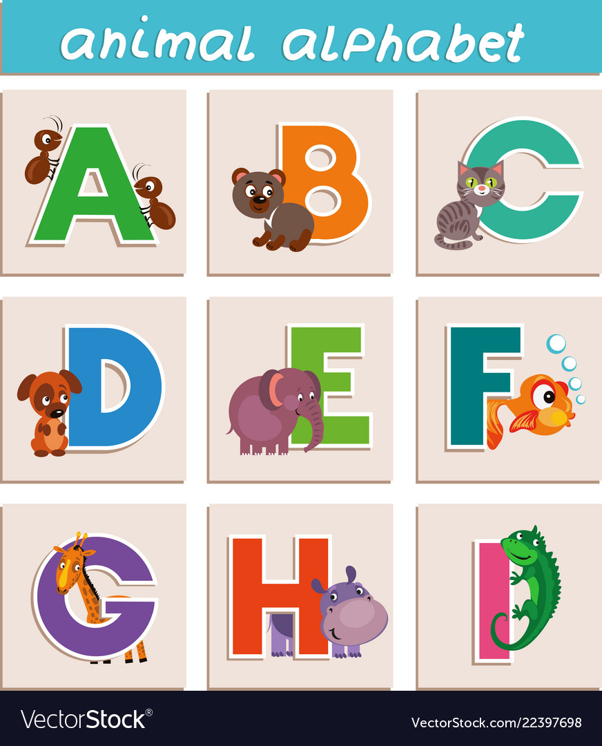 Cartoon animal alphabet Royalty Free Vector Image