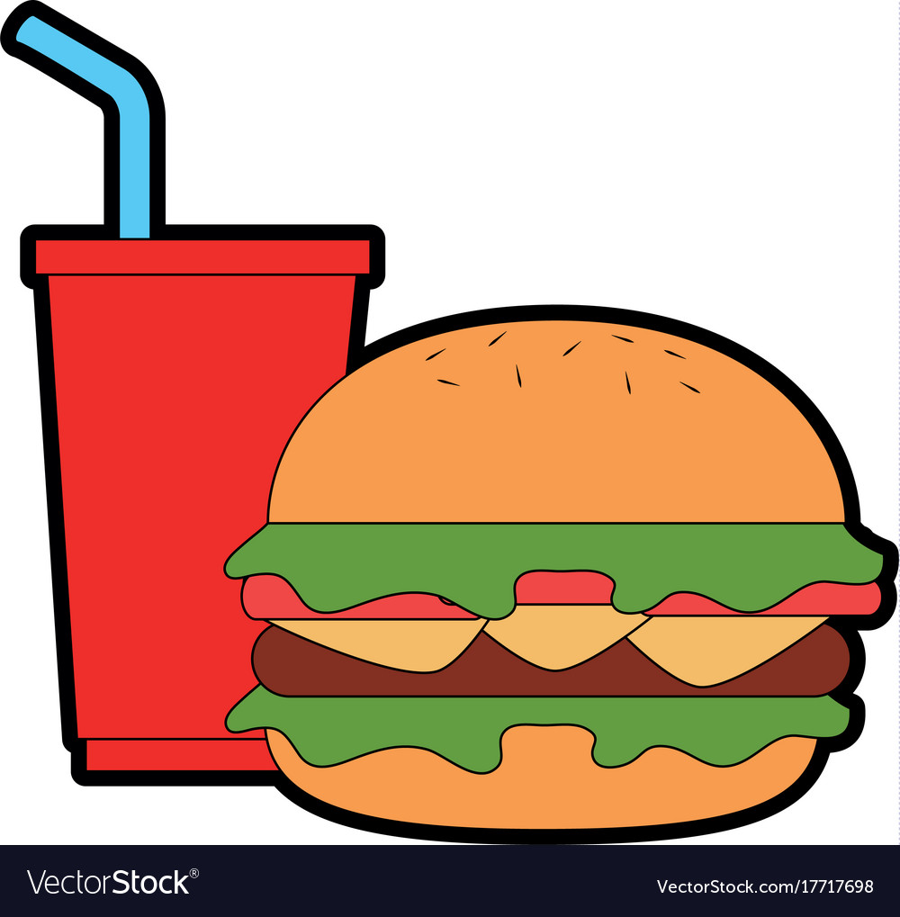 Delicious burger with soda Royalty Free Vector Image