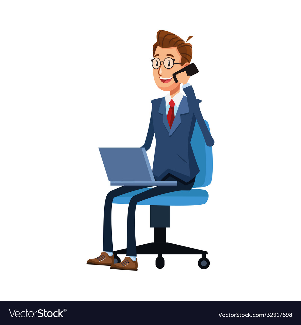 Elegant businessman calling with smartphone using vector image Elegant businessman calling with smartphone using