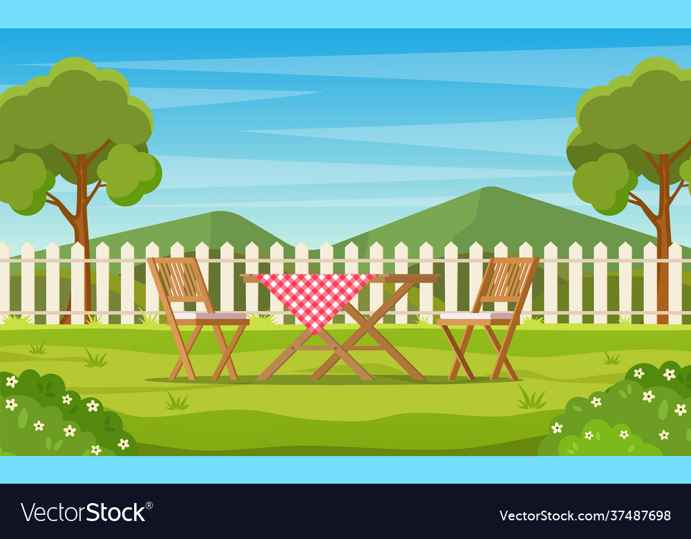 House Backyard With Green Grass Lawn Royalty Free Vector