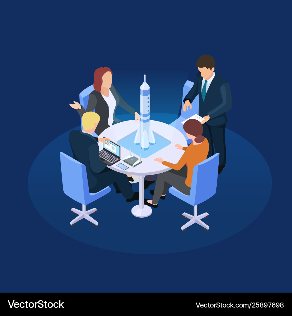Isometric spaceship presentation Royalty Free Vector Image