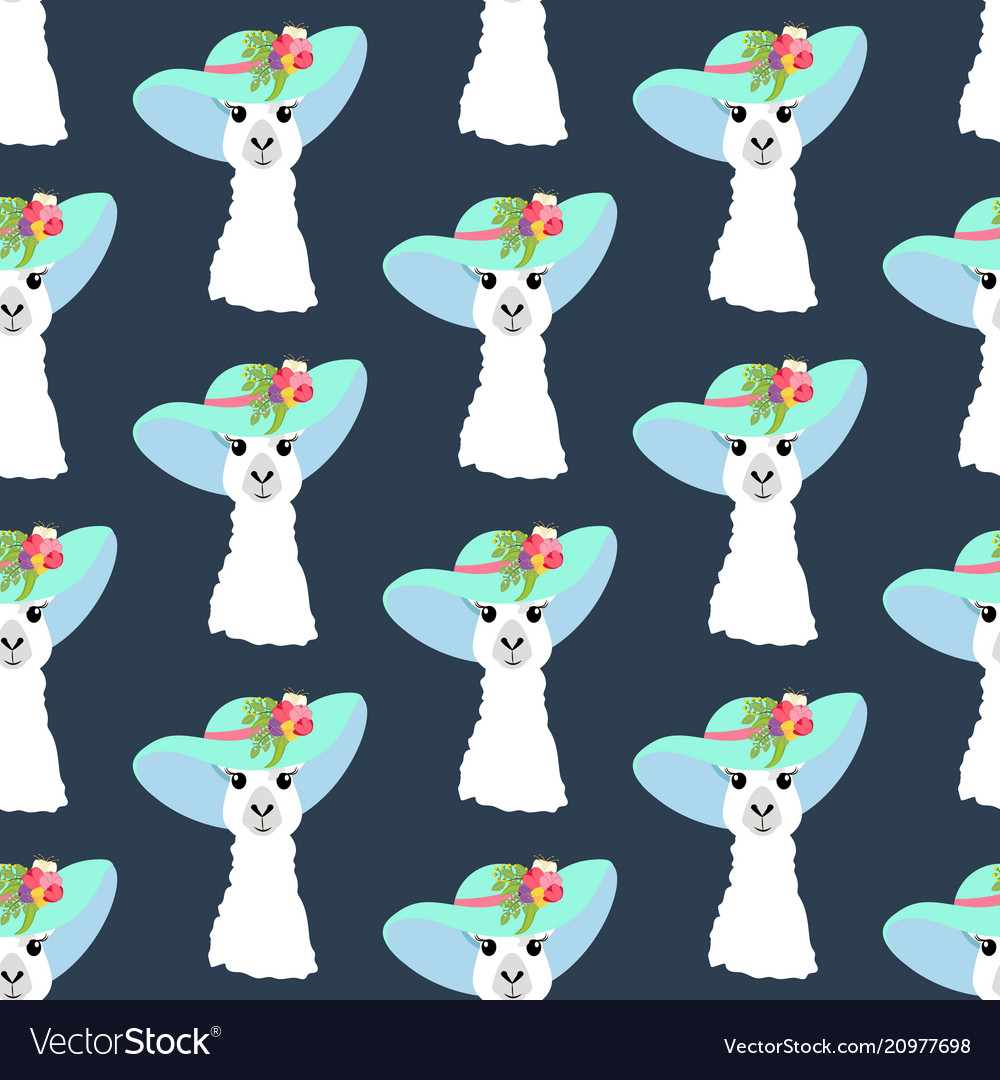 Llama in hat seamless pattern