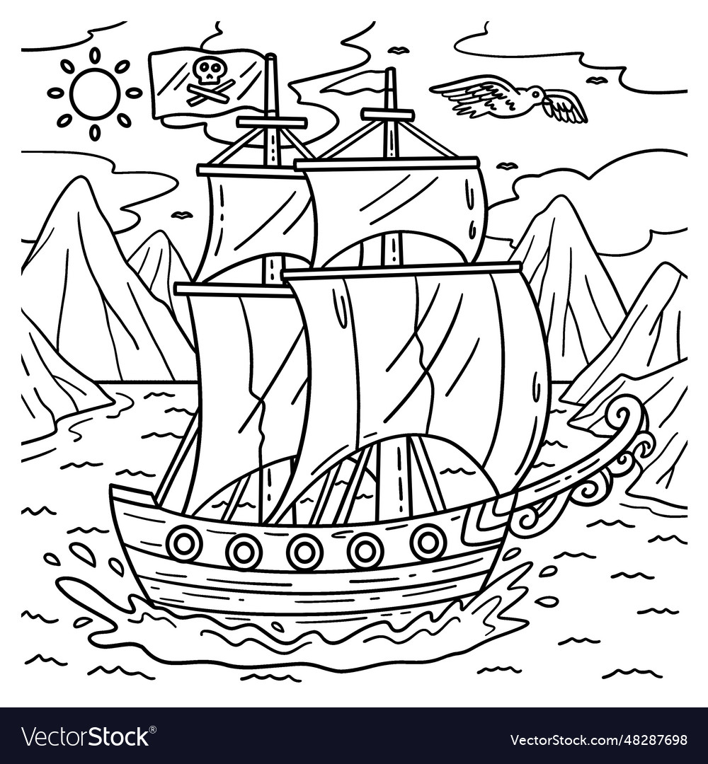 Pirate ship coloring page for kids Royalty Free Vector Image