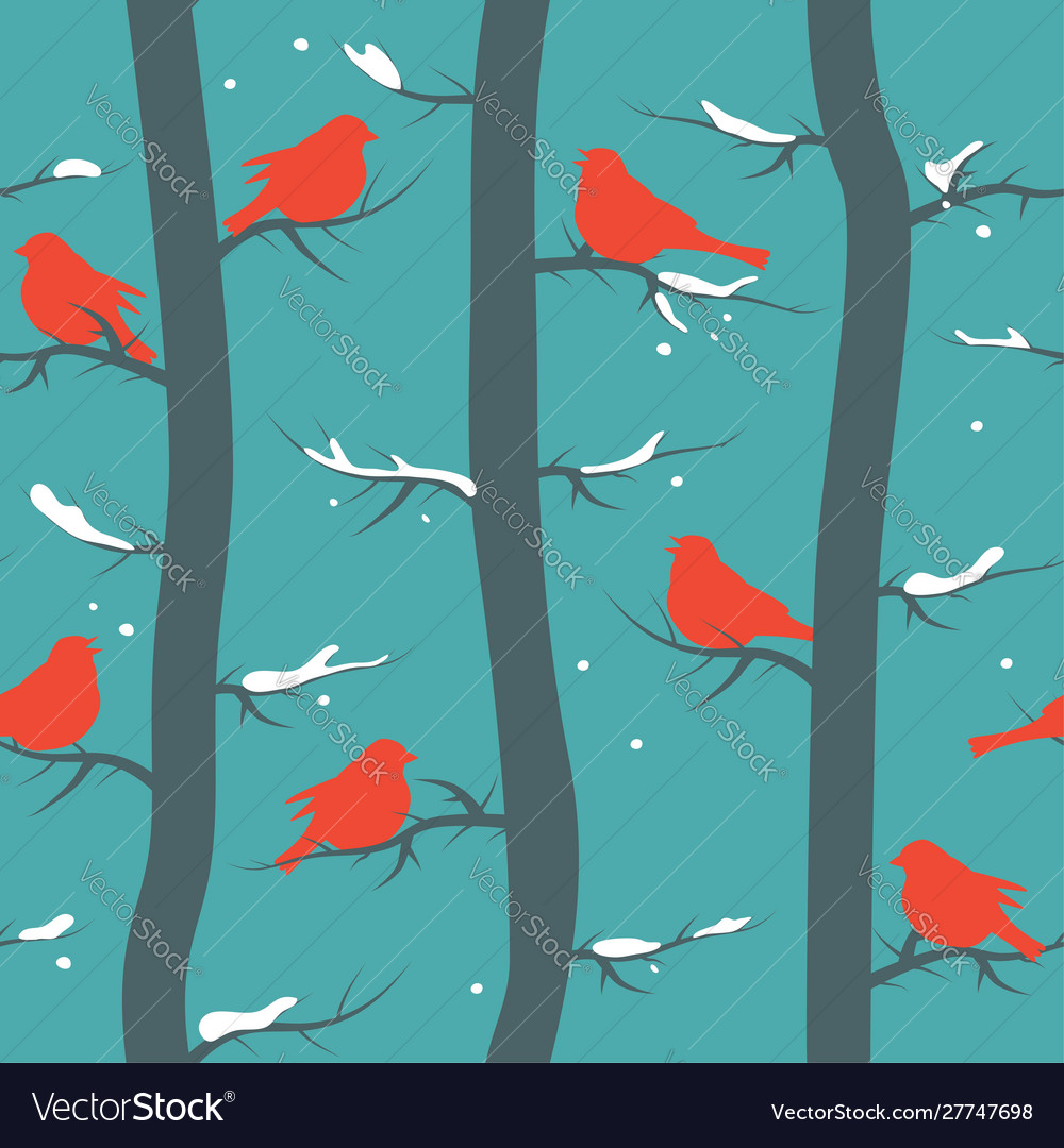 Seamless Repeating Pattern With Birds And Trees Vector Image Seamless Repeating Pattern With Birds And Trees Vector Image
