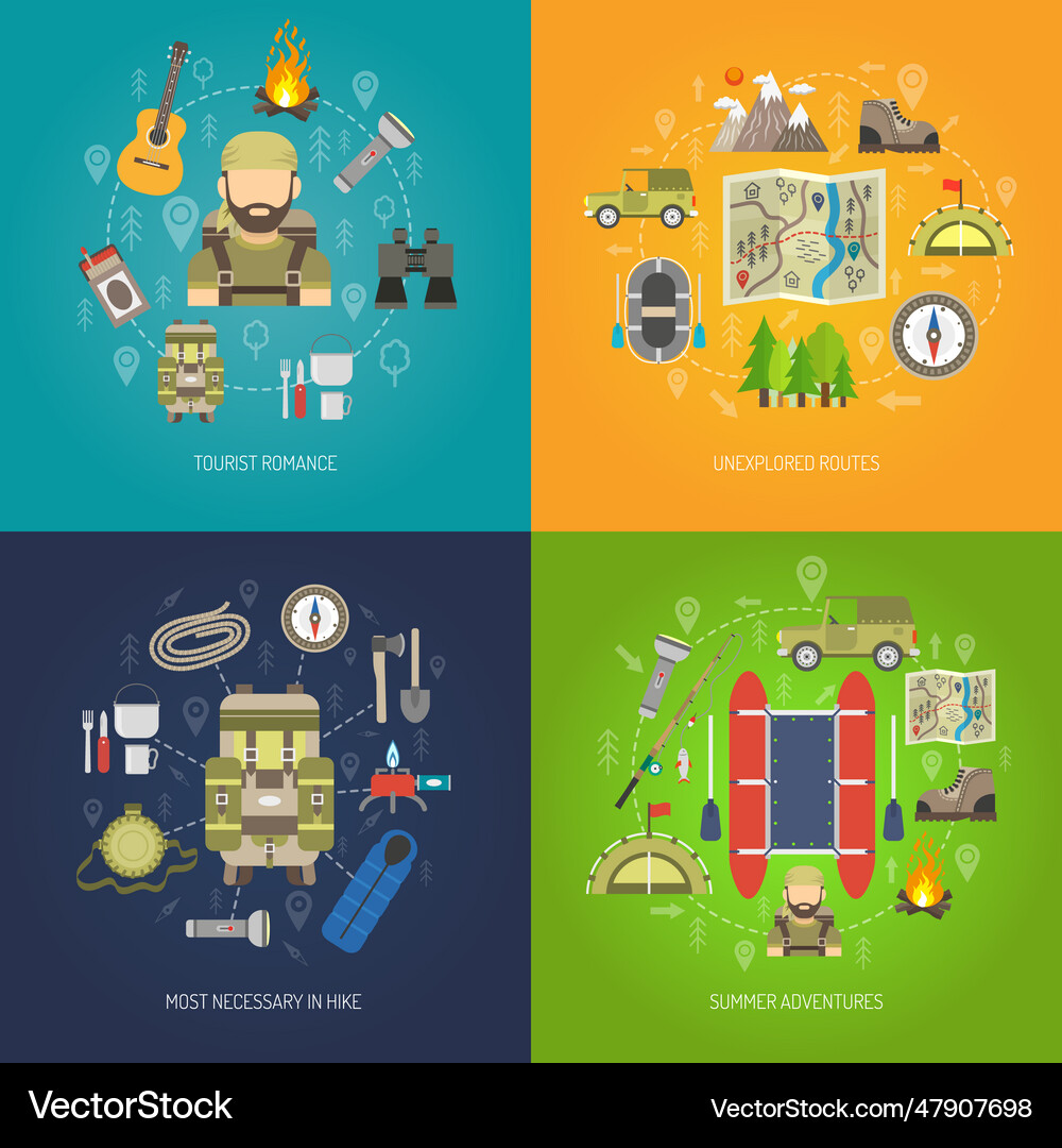 Tourism flat set flat set Royalty Free Vector Image