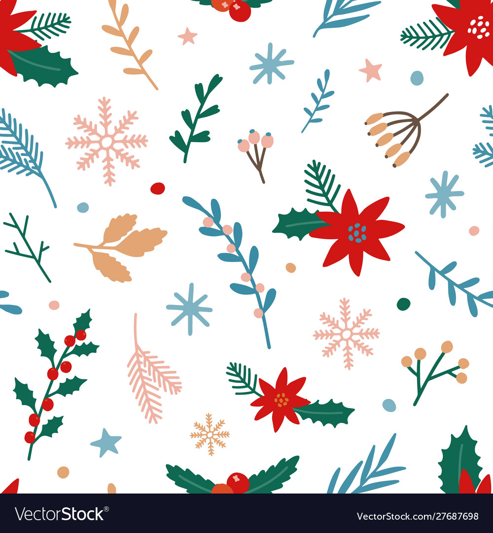 Traditional xmas plants flat seamless