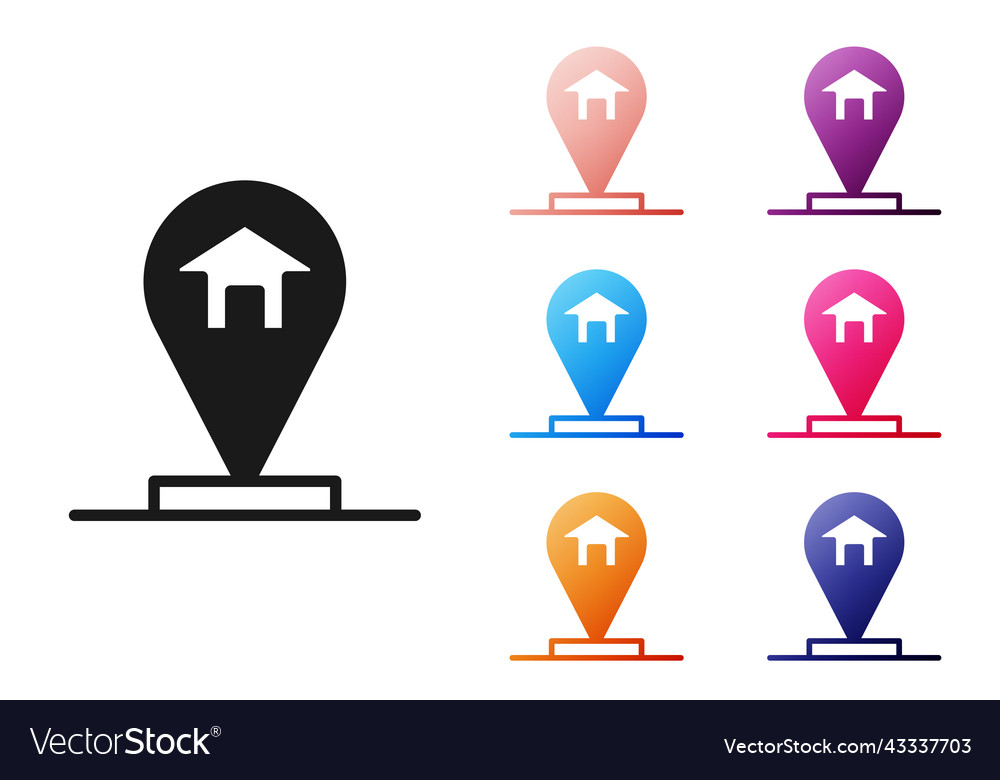 Black map pointer with house icon isolated vector image Black map pointer with house icon isolated