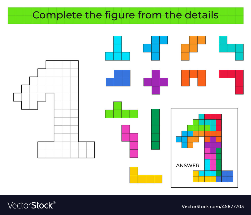 Complete the figure puzzle game with number 1 vector image Complete the figure puzzle game with number 1