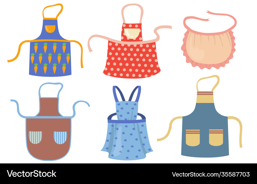 Cute kitchen aprons with patterns flat item set Vector Image